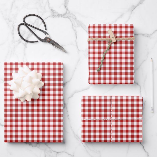 Red Gingham Check Pattern  Wrapping Paper Sheet (Front)