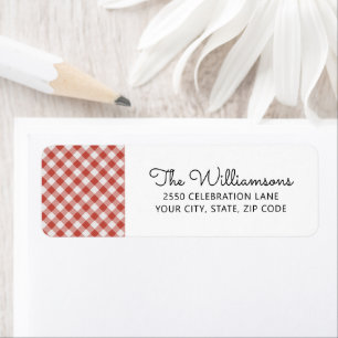 Red Gingham Check Plaid Custom Return Address