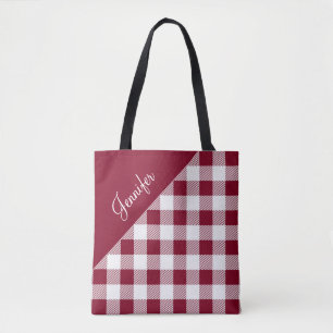 Red Gingham Checked Pattern Pattern Tote Bag