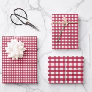 Red Gingham Checks Design Wrapping Paper Sheet