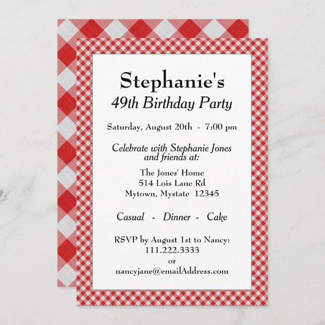 Red Gingham Checks Pattern For All Occasions Invitation (Front/Back)
