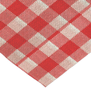 Red Gingham Chequered Pattern Burlap Look Short Table Runner