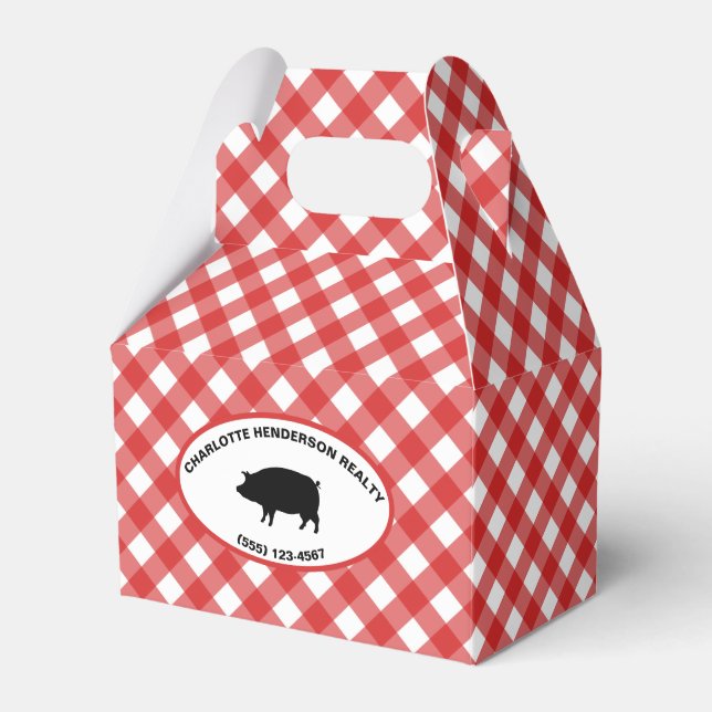 Red Gingham Chequered Summer Barbecue Party Favour Box (Front Side)