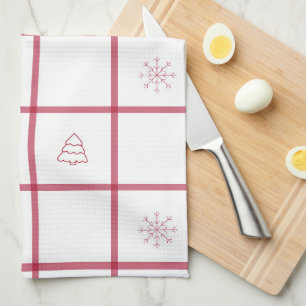 Red Gingham Christmas Pattern  Tea Towel