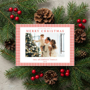 Red Gingham Christmas Photo Holiday Card