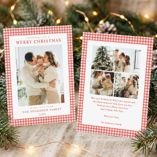 Red Gingham Christmas Photo Holiday Card