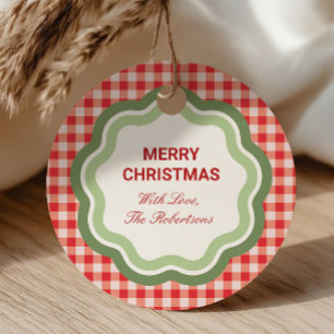 Red Gingham Classic Christmas Holiday Personalised Favour Tags