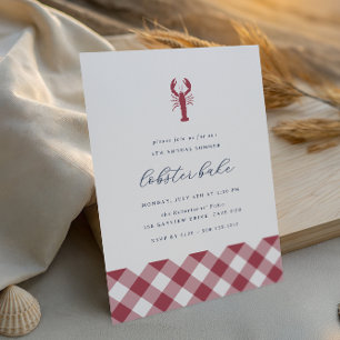 Red Gingham   Classic Summer Lobster Bake Party Invitation