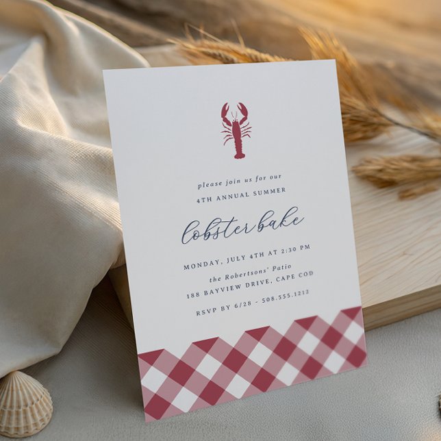 Red Gingham | Classic Summer Lobster Bake Party Invitation (Creator Uploaded)
