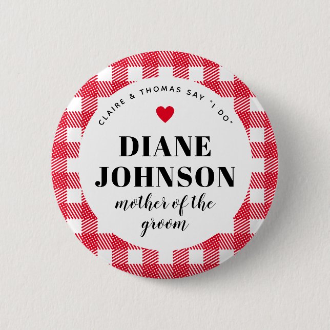 Red Gingham Country Chic Wedding Party 6 Cm Round Badge (Front)