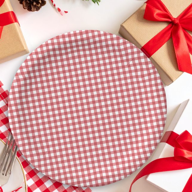 Red Gingham Country christmas Bridal Shower Paper Plate (Creator Uploaded)