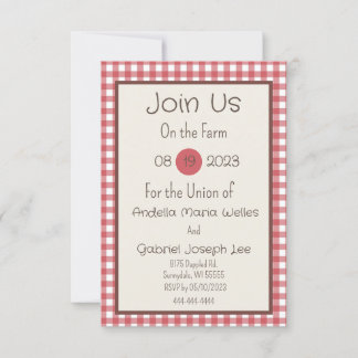 Red Gingham Country Farm Wedding Invitation 
