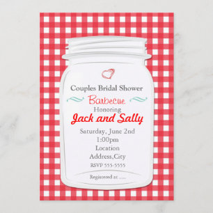 Red Gingham Country Rustic Mason Jar Invitation