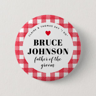 Red Gingham Country Wedding Party Dad of the Groom 6 Cm Round Badge
