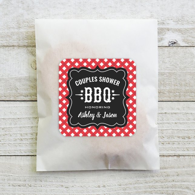 Red Gingham Couples Shower BBQ Wedding Square Sticker (Creator Uploaded)