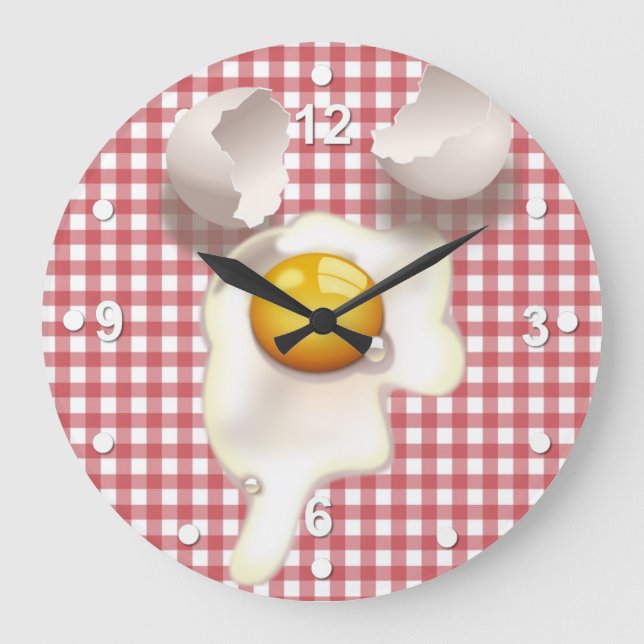 Red Gingham Cracked Egg Kitchen Wall Clock (Front)