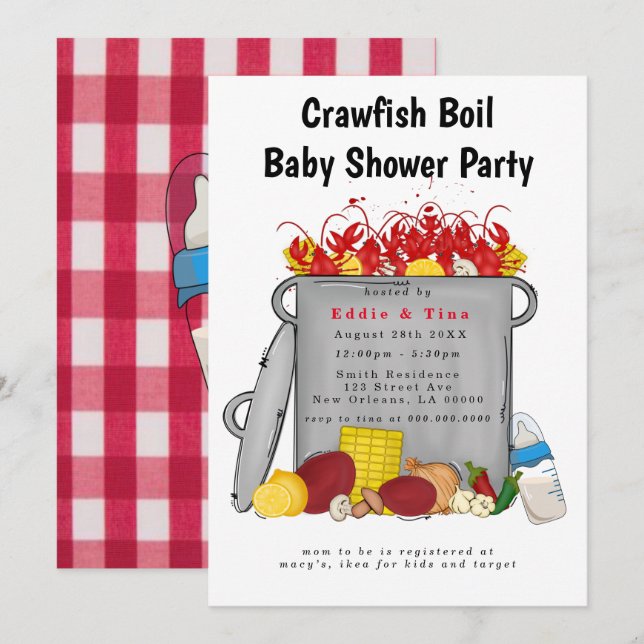 Red Gingham Crawfish Boil Baby Shower Invitation (Front/Back)