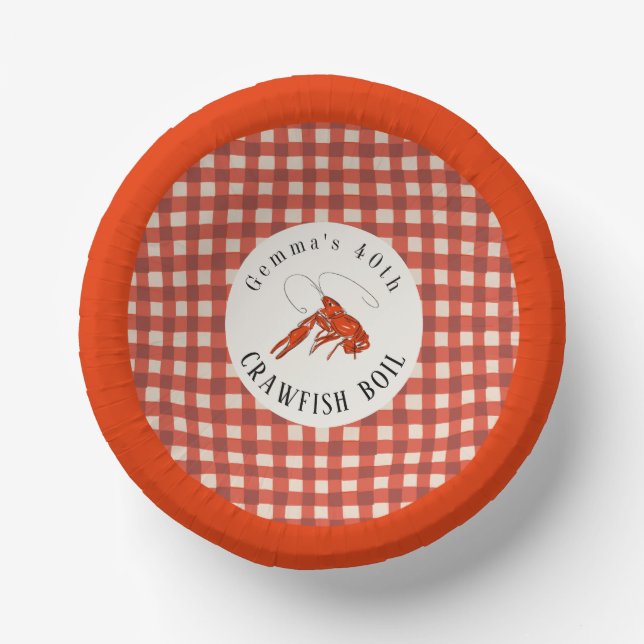 Red Gingham Crawfish Boil Seafood Party Paper Plate (Front)