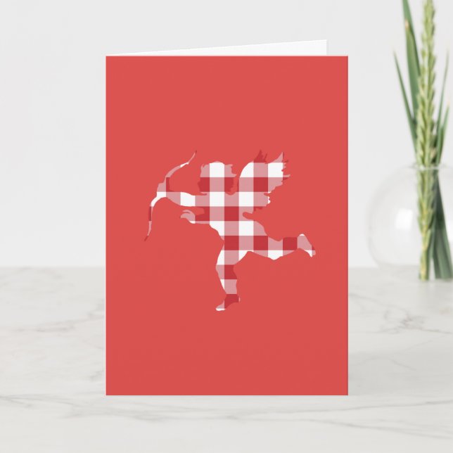 Red Gingham Cupid Holiday Card (Front)