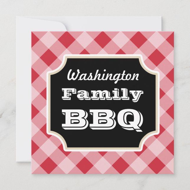 Red Gingham Custom Summer Family BBQ Invitations (Front)