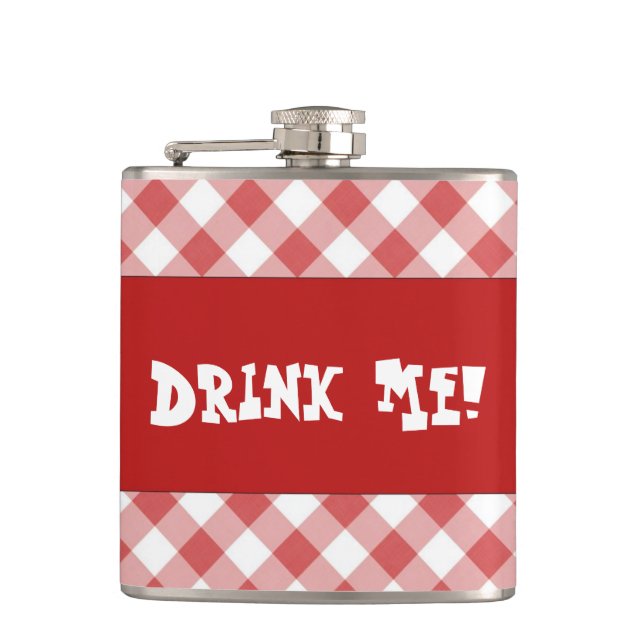 Red Gingham Drink Hip Flask (Front)