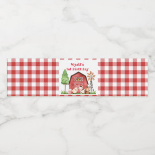 Red Gingham Farm First Birthday Drink Label