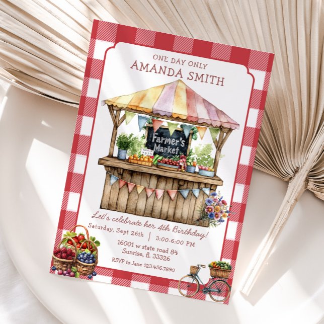 Red Gingham Farmer's Market Locally Grown Birthday Invitation (Creator Uploaded)