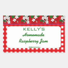 Red gingham floral raspbery jam jelly label