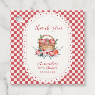 Red Gingham Flower Harvest Apple Baby Shower Favour Tags