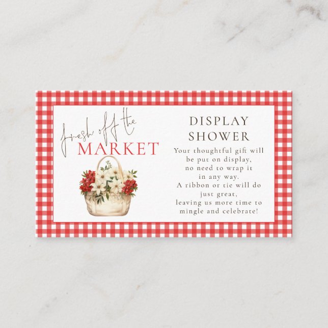 Red Gingham Fresh Off The Market Display Shower Enclosure Card (Front)