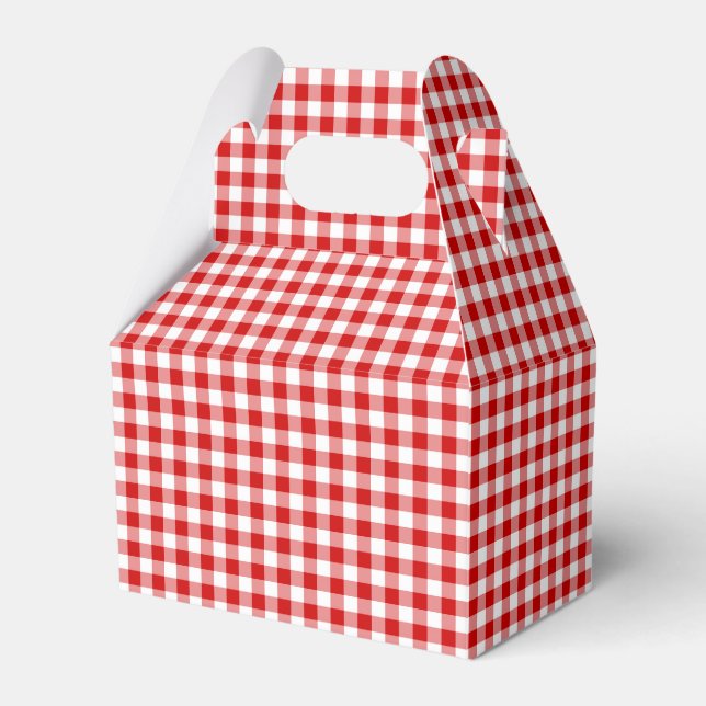 Red Gingham Gable Favour Box (Front Side)