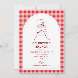 Red Gingham Galentine’s Brunch Cherry Cocktail  Invitation
