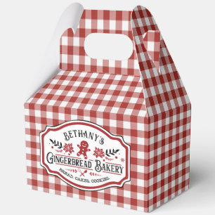 Red Gingham Gingerbread Bakery Favour Box