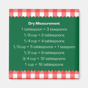 Red gingham green dry measure chart kitchen helper magnet