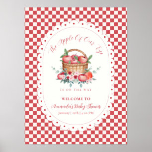 Red Gingham Harvest Apple Baby Shower Welcome Poster