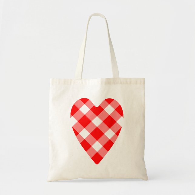 Red gingham heart tote bag (Front)