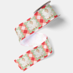 Red Gingham Holiday Christmas Custom Photo Satin Ribbon