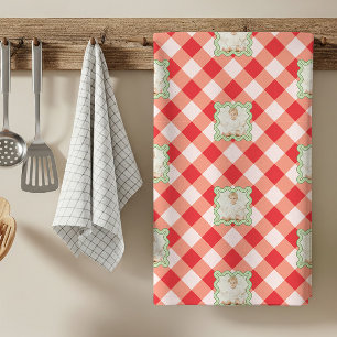 Red Gingham Holiday Christmas Custom Photo Tea Towel