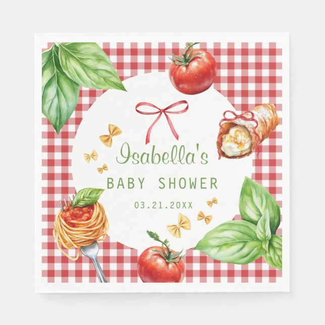 Red Gingham Holy Cannoli Baby Shower Paper Napkin (Front)