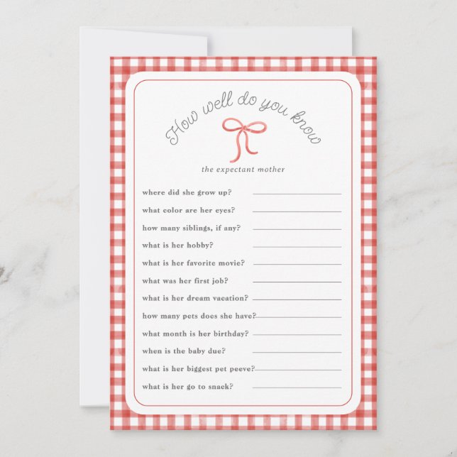 Red gingham How well do you know shower Game Invitation (Front)