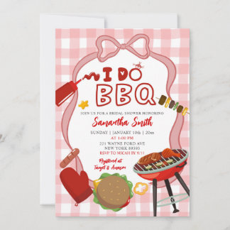Red Gingham I do BBQ bridal shower invitation