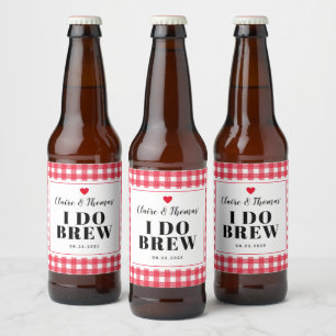 Red Gingham I Do Brew Wedding Party Custom Beer Bottle Label