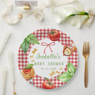 Red Gingham Italy Holi Cannoli Baby Shower Paper Plate