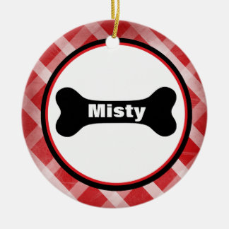 Red Gingham Large Black Dog Bone Ornament