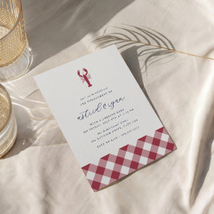 Red Gingham   Lobster Bake Engagement Party Invitation