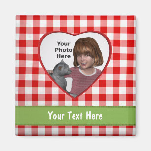 Red Gingham Look Heart Frame: Add a Photo and Text Magnet