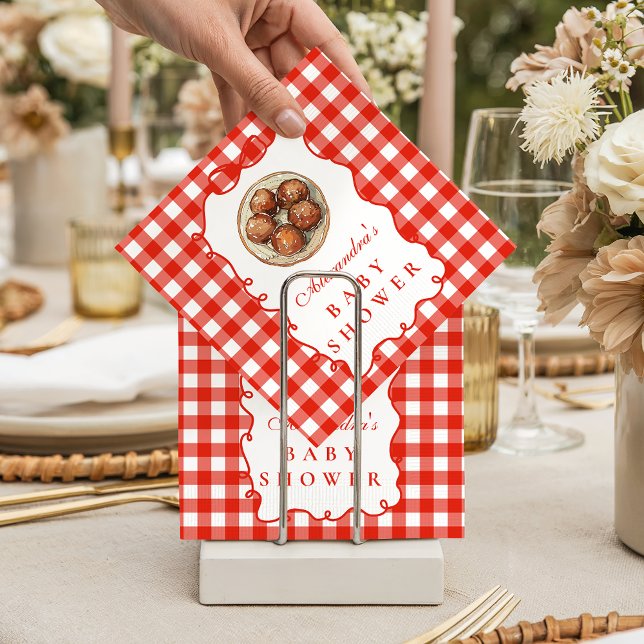 Red Gingham Meatball Baby Shower Napkin (Creator Uploaded)