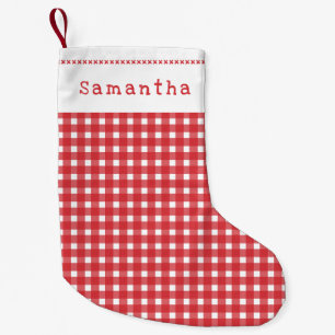 Red Gingham Merry Christmas Holiday Personalised Small Christmas Stocking