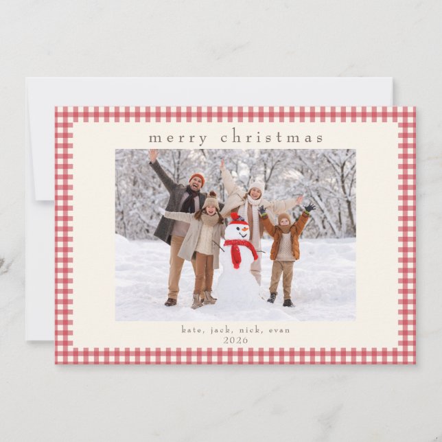 Red Gingham Message Back Holiday Photo Card (Front)