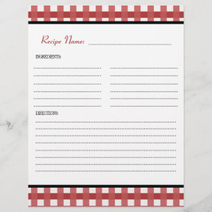 Red Gingham Modern Vintage Recipe Binder Insert